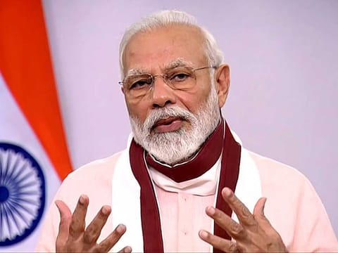 Prime Minister Narendra Modi addresses the nation, in New Delhi on Tuesday. 