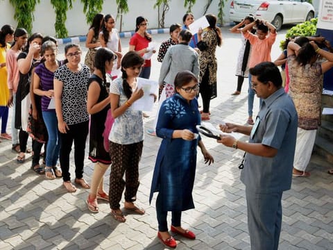 Jabalpur: Candidates being checked before appearing for the NEET exam in Jabalpur