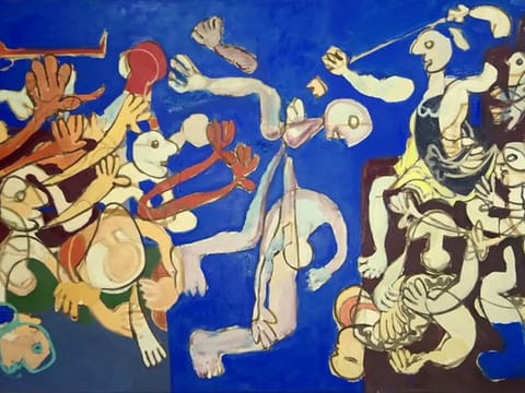 HB36 - Houssam Ballan - Guernica Syria, 2020,  oil on canvas, 140 x 300 cm