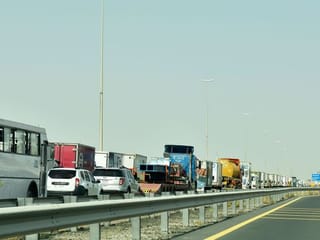 See tailbacks heading into Abu Dhabi as coronavirus movement restrictions get underway
