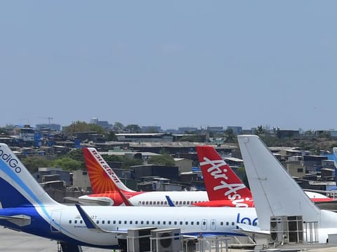 Aircraft belonging to IndiGo, Air-India and Air Asia parked in the apron area of Chhatrapati Shivaji Maharaj International Airport in Mumbai. With a prolonged lockdown all over the world in view of the coronavirus pandemic, 'overcrowding' due to a large number of idle aircraft parked at major airports around the world is a major concern for airlines, airports and insurers.