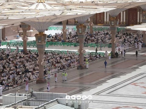 Worshippers perform Friday prayers inside the Prophet Mosque in Medina. 
