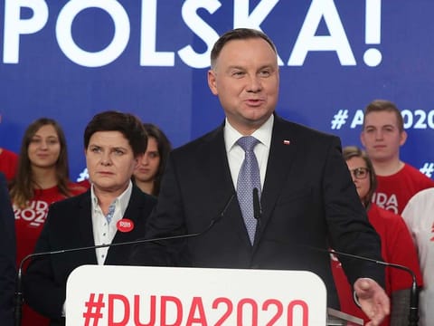 Poland's President Andrzej Duda campaigns for his re-election in Warsaw on February 19, 2020. 