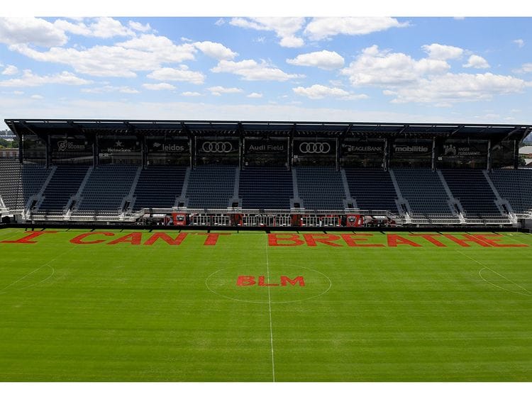 The message painted on the pitch by DC United players