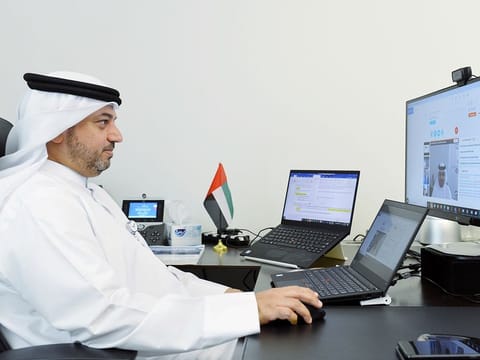 Eng. Saif Bin Ghelaita, Executive Director of the Technology Development Affairs Department at TRA, chairs the ITU Councillors virtual session.