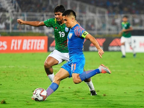 India captain Sunil Chhetri (blue) will be a key figure once again during their campaign in Qatar.