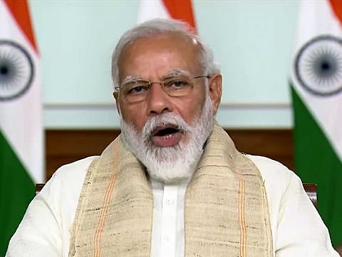 Prime Minister Narendra Modi speaks on India-China face-off during the interaction with chief ministers of states via video conferencing, in New Delhi on Wednesday. 