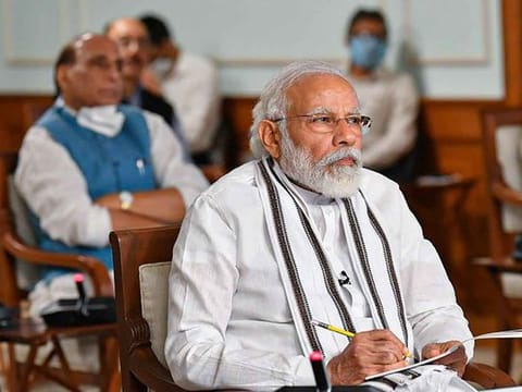 Prime Minister Narendra Modi during an all party meeting to discuss the situation along the India-China border via video conferencing, in New Delhi