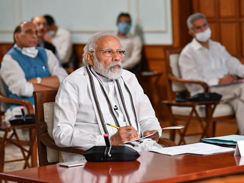 Indian Prime Minister Narendra Modi during the all-party meeting, conducted with Opposition party leaders through video-conferencing, to discuss the current India-China standoff along the Line of Actual Control, in New Delhi on Friday.