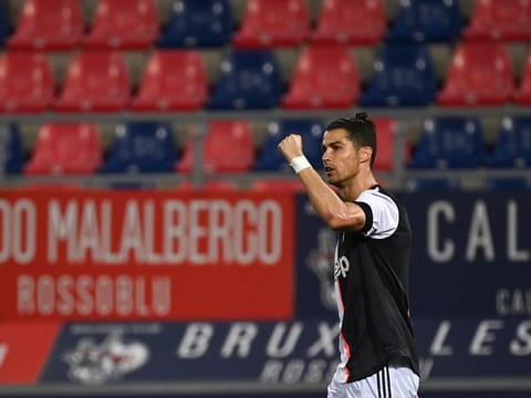Juventus' Cristiano Ronaldo celebrates after scoring.