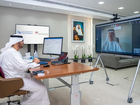 A hyperloop alliance in the making - Dr. Sultan Ahmed Al Jaber, UAE Minister of State and Chairman of the Board of Trustees at MBZUAI, inks a deal with Sultan Bin Sulayem, Group Chairman and CEO of DP World and Chairman of Virgin Hyperloop.