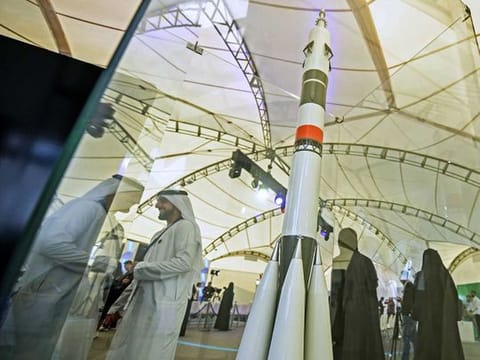 Emiratis gather at Mohammed Bin Rashid Space Centre (MBRSC) in Dubai.