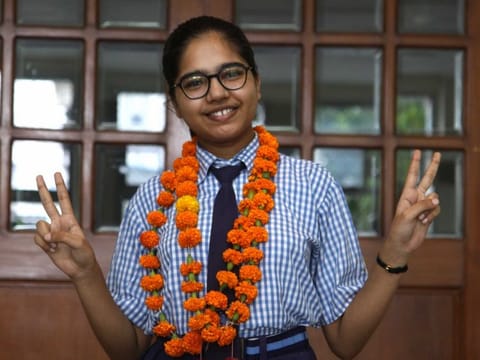 Divyanshi Jain, the class 12 student of the Arts stream who topped the CBSE Board examinations by scoring 600 out of 600 to get 100%, in Lucknow on July 13, 2020.   