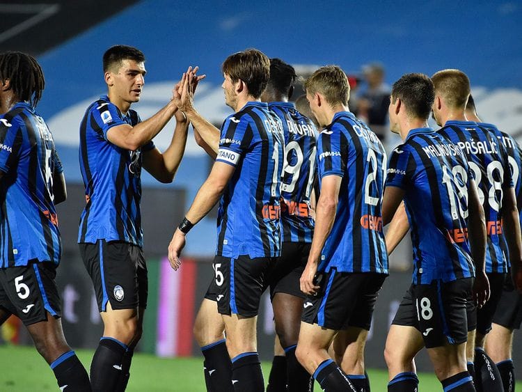 Atalanta players celebrate against Brescia