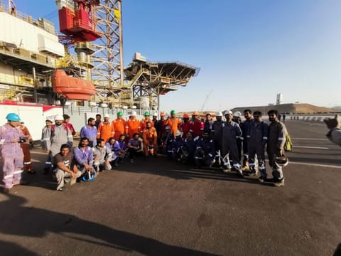 Team members of Sharjah-based Ocean Oilfield before returning home from their project in Duba Port in Saudi Arabia last week 

Courtesy: Ocean Oilfield