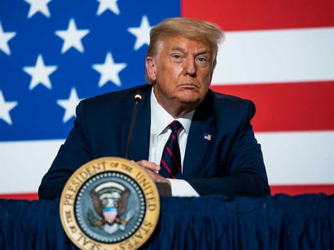 President Donald Trump participates in a roundtable on donating plasma at the American Red Cross national headquarters in Washington, on July 30, 2020. 