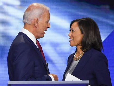 Democratic presidential candidate Joe Biden with his vice president pick Senator Kamala Harris 