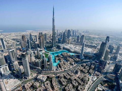 Stock aerial Dubai skyline