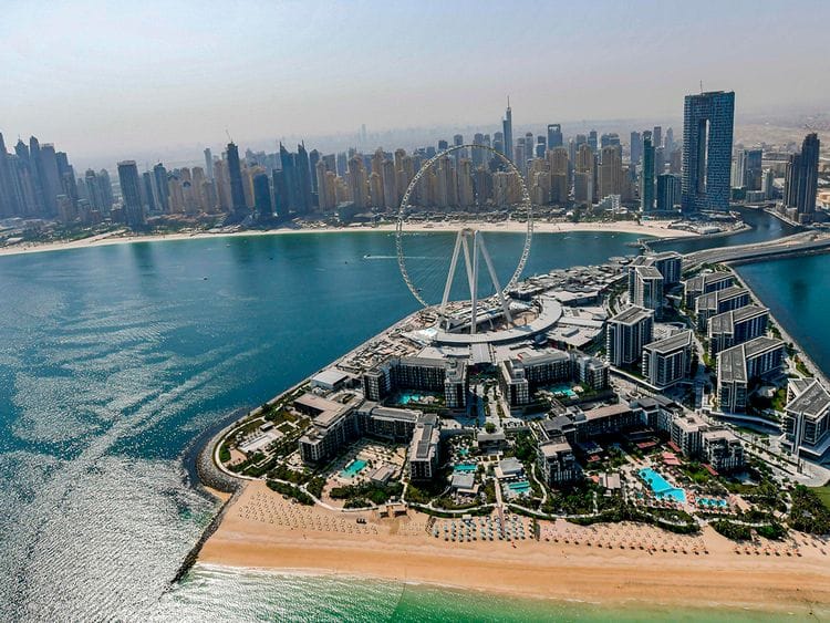 Stock aerial Dubai skyline