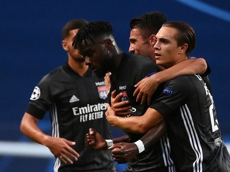 Lyon's Maxwel Cornet celebrates the opener