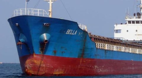 An image provided by the Department of Justice, the Greek-owned Bella oil tanker.
