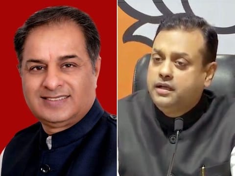  Congress spokesman Rajiv Tyagi, left, and BJP spokesperson Sambit Patra