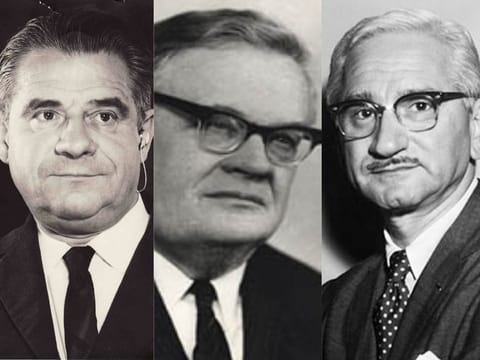  US virology expert Dr. Albert Sabin (right), with Russian counterparts, Dr. Mikhail Chumakov (left) and Dr. Anatoli Smorodintsev (centre).