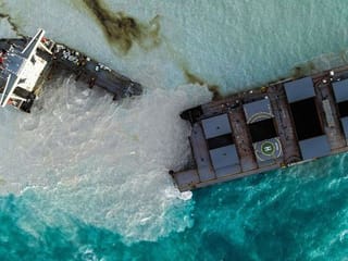 Photos: Ship that oozed oil off Mauritius coast splits in two