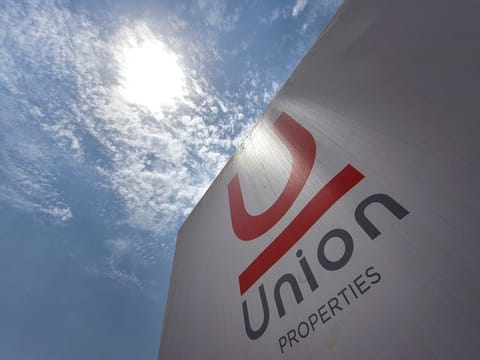Union Properties' logo at Dubai Autodrome, Dubai. The developer has approved an offer of Dh400 million for a 40 per cent stake in the Dubai Autodrome, UAE’s first fully integrated motor sports facility.