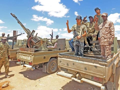 Fighters loyal to National Accord (GNA) secure the area of Abu Qurain, halfway between the capital Tripoli and Libya's second city Benghazi last month