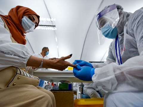 File photo for illustrative purposes only: Screening centre at the Ghantoot Rapid testing facility on Dubai-Abu Dhabi border. The procedure, known as Diffractive Phase Interferometry, or DPI, uses lasers to identify Covid-19 infections in less then 5minutes.