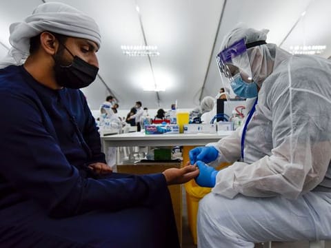 Screening centre at the Ghantoot Rapid testing facility on Dubai-Abu Dhabi border. The procedure, known as Diffractive Phase Interferometry, or DPI, uses lasers to identify Covid-19 infections in less then 5minutes.