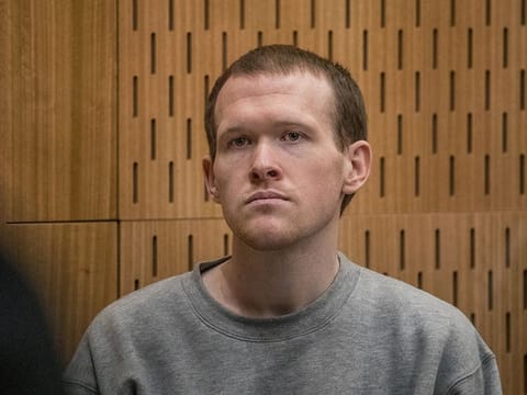 Brenton Tarrant, the gunman who shot and killed worshippers in the Christchurch mosque attacks, listens as Crown prosecutor Mark Zarifeh delivers his submission during Tarrant's sentencing at the High Court in Christchurch, New Zealand, August 27, 2020. 