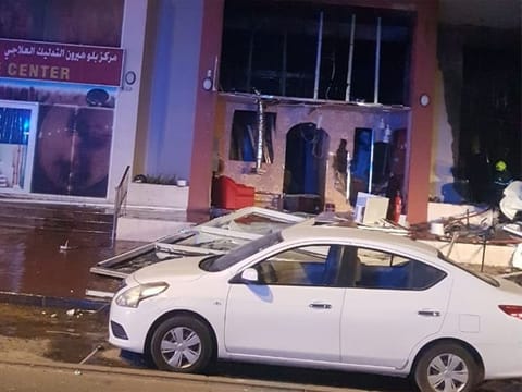 The restaurant that caught fire in International City, Dubai, on Monday