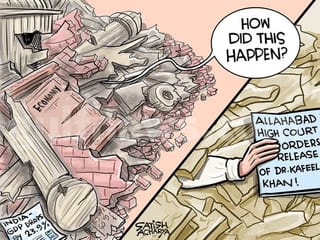 Cartoon from Satish Acharya: India’s shrinking GDP and high profile case of Dr Kafeel Khan