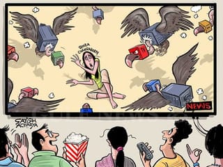 Cartoon from Satish Acharya: India’s news vultures and Rhea Chakraborty 