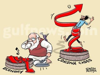 Cartoon from Satish Acharya: India’s shrinking GDP and rising COVID-19 cases