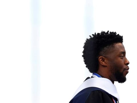 Boseman at the 150th commencement ceremony at Howard University in 2018