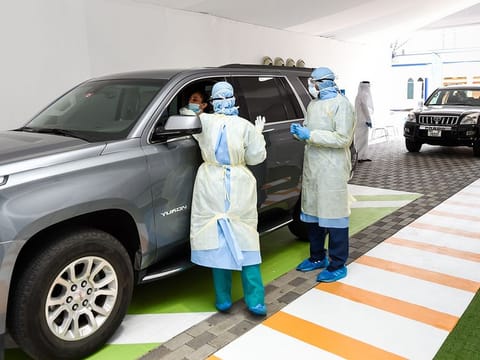 File photo: Drive Through COVID-19 Screening Station by Dubai Health Authority at Al Nasr club.