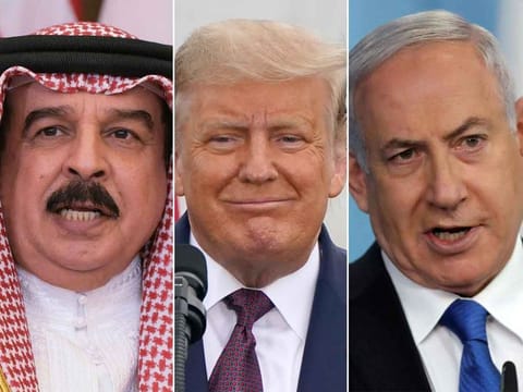 From left: Bahrain's King Hamad bin Isa Al Khalifa, US President Donald Trump and Israeli Prime Minister Benjamin Netanyahu