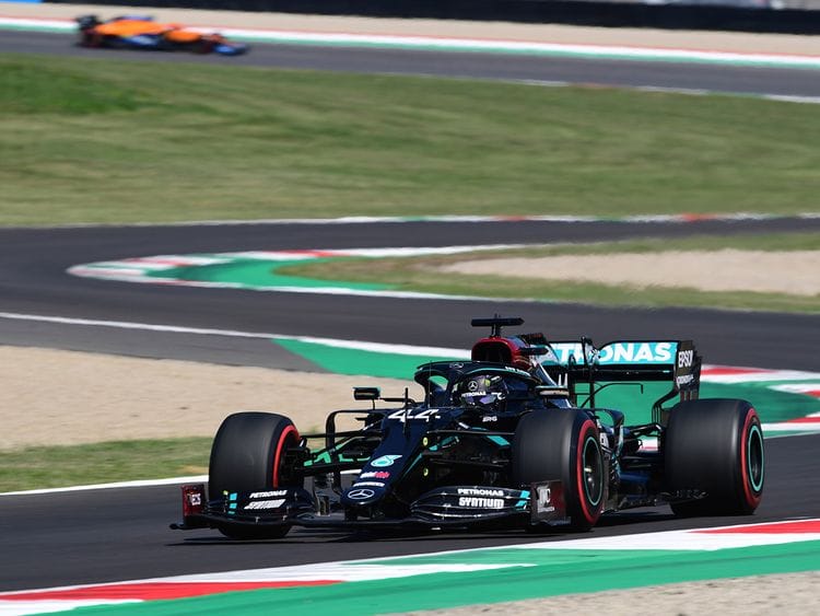Lewis Hamilton on his way to pole position in the Tusan Grand Prix