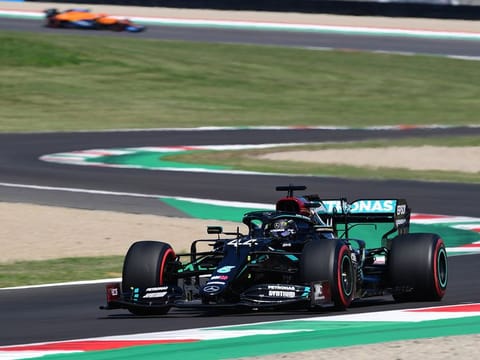 Lewis Hamilton on his way to pole position in the Tusan Grand Prix