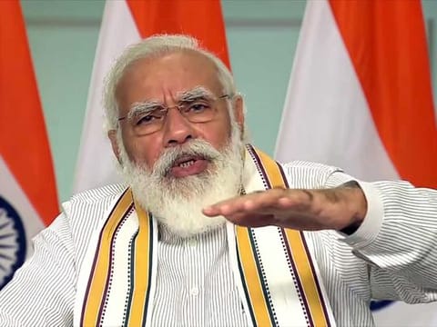 Indian Prime Minister Narendra Modi addresses during a conclave on “School Education in 21st Century” under the National Education Policy- 2020 (NEP-2020), through video conferencing, in New Delhi on September 11, 2020.