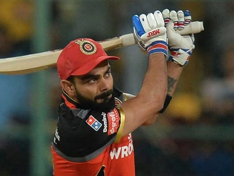 Royal Challengers Bangalore captain Virat Kohli plays a shot during the 2019 Indian Premier League match against Rajasthan Royals at the M. Chinnaswamy Stadium in Bangalore, India, on May 01, 2019. 