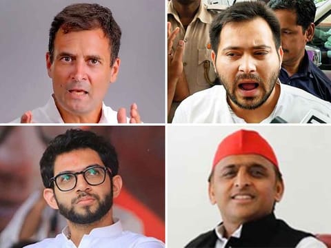 Clockwise from top left: Rahul Gandhi, Tejaswi Yadav, Akhilesh Yadav and Aditya Thackeray