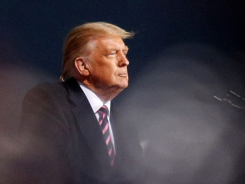 US President Donald Trump holds a campaign rally at Bemidji Regional Airport in Bemidji, Minnesota.