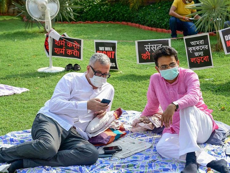 Trinamool Congress (TMC) MP Derek O'Brien and Congress MP Rajiv Satav