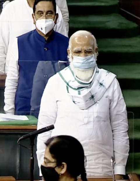 India's Prime Minister Narendra Modi in Lok Sabha during the Monsoon Session of Parliament, in New Delhi 