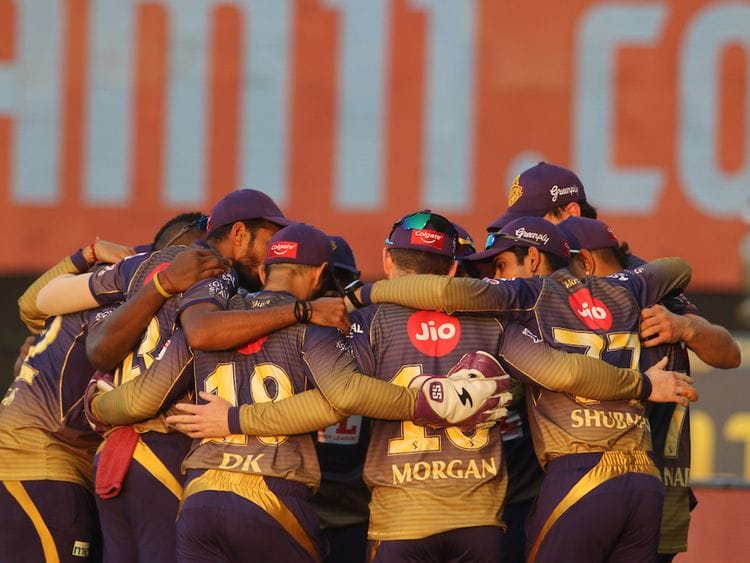 Kolkata Knight Riders make a huddle before the start of the match during a past season