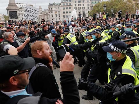 Police in London said they arrested five people, while eight officers were injured after disorder at large-scale protests against England’s remaining coronavirus restrictions. Photo for illustrative purposes.
